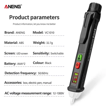 ANENG VD401A Digital AC-spændingsdetektor Tester Meter Pen Ikke-Kontakt LED-Spænding Elektrisk Indikator Meter Vape Pen 12V-1000v