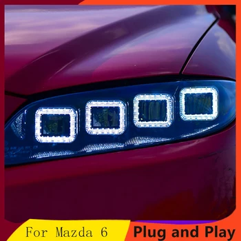Bil Styling til Mazda 6 Forlygter 2004-2012 Mazda 6 LED-Kørelys KØRELYS høj lav Beam LED 4 LED linse Dynamisk streamer blinklyset