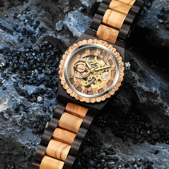 Luksus herreur quartz Træ-Se Romertal Display Træ Armbånd Armbåndsur Kreative Mandlige Ur Reloj