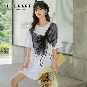 CHEERART Butterfly Patch Sommer Top Lang T-Shirt Kvinder Casual t-shirts koreanske Designer Top Løs t-Shirt Femme 2020