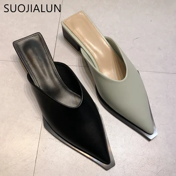 SUOJIALUN Brand Design for Kvinder Slipper 2021 Foråret Damer Slip På Muldyr Sko Spids Tå og Lav Hæl Sandal Udendørs Casual Dias