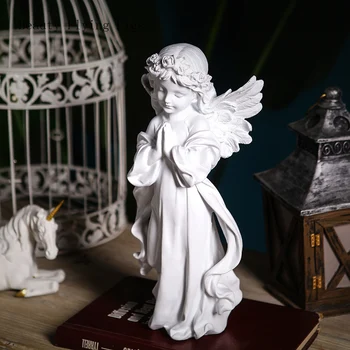 Retro hvid lille engel skulptur David Venus møbler hjem stue vin kabinet statue gips dekoration pynt