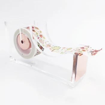 Gennemsigtig Washi Tape Dispenser Rose Gold Papirvarer Klar Akryl Pakning Selvklæbende Bånd Cutter for Tape Kontor skoleartikler
