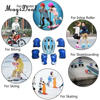 MagiDeal 7 Stykker Børn Sikkerhed på Rulleskøjter Hjelm, Knæ, Albue Håndled Puder Indstillet til Cykel Cykling, Skateboarding Beskyttelsesudstyr