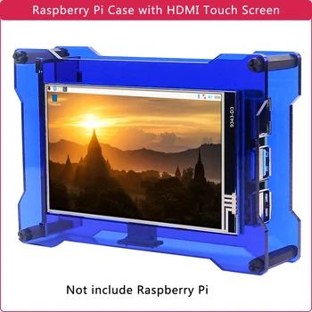 Raspberry Pi 4 Tommer Touch Screen + Ventilator + Fan Beslag + Shell Tawny Blå Akryl Tilfældet for Raspberry Pi 4 Model B