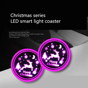 7 Farver Jul-Serien LED kopholder Måtter Flaske Coastere Santa Claus Snefnug Atmosfære, Lys, Puder Auto Tilbehør