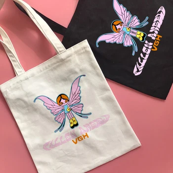 Harajuku Animationsfilm butterfly Grafisk Damer Håndtasker Shopping Kawaii Klud Lærred Tote Tasker Kvinder Y2k Genanvendelige Skulder Shopper Tasker