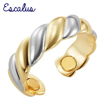 Escalus Part 2-Tone Guld, Sølv Farve, Runde Magnetiske Kvinder Ring Resizable Kvindelige Magnet Ringe, Smykker Finger Slid