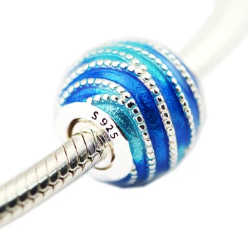 Blå Hvirvler Charm i sterling sølv smykker Passer Oprindelige Armbånd & Halskæde Perler for kvinder DIY Mode Smykker