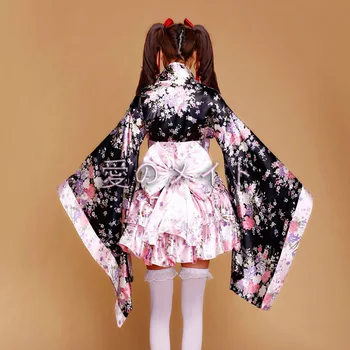 Japansk Sakura Kimono Lolita Kjoler Kvinder Gotiske Stuepige Outfit Kjole Halloween Kostumer Anime Cosplay Kostume