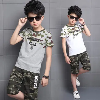 2020 Sommeren Boy Tøj Sæt, lille Barn, Drenge Tøj, Børn, Børn, Sport Passer til Camouflage T-Shirt + Shorts 2STK Tøj 4-14 År