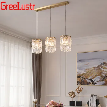Nordisk Kobber LED Vedhæng Hængende Lamper Krystal 3 Hoveder Moderne Pendel Lampe Glans Til spisebord Bar Køkken belysning