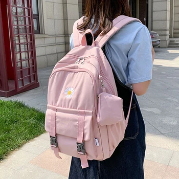 Skoletaske rygsæk Rygsæk til Piger skole tasker til piger Skoletaske lærred multi ensfarvet Fashion brodere koreansk stil
