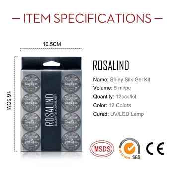 ROSALIND 12PCS/SET, Skinnende Silke Gel Neglelak, Manicure Kit Nail Art Design Hybrid Glitter Platinum Gel Lak Top Base Coat