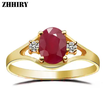 ZHHIRY Kvinder, 18K Gul Guld Ring Naturlige Ruby Gemstone Rigtig Fine Smykker Engagement Bryllup Bogstaver