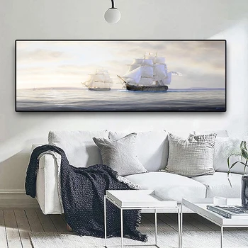 MUTU Lærred Malerier sejlskib På Havet og Landskabet Væg Kunst, Lærred Solnedgang Plakater Og prints Til Seng Værelse Dekorative