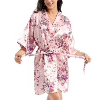 Kvinder Klæder Blomster Print Nat Robe Japansk Kimono Style Sexet Rayon Morgenkåbe Nightdress Kvinder Undertøj Over Knæ, Mini