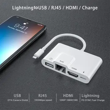 6-i-1 Lightning til 100Mbps Ethernet Lan RJ45 1080P HDMI USB-OTG-Kamera Adapter Hub Til iPhone 7 8 SE XS-XR-11 Pro Max iPad