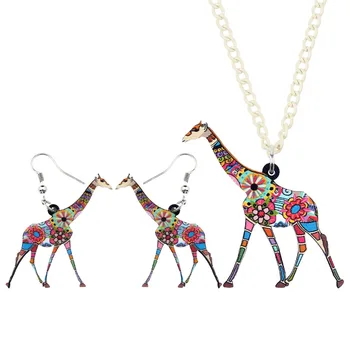 Bonsny Erklæring Akryl Tegnefilm Afrikanske Giraf Øreringe Halskæde Smykker Sæt Mode Jungle Dyr, Smykker Til Kvinder, Piger