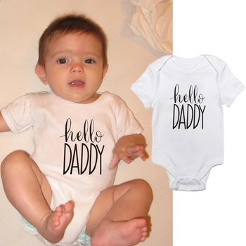 Sommeren Nyfødte Spædbarn Baby Dreng Pige Body Korte Ærmer Hej Daddy Print Baby Sparkedragt Hvid Buksedragt Tøj Baby Daddy Tøj