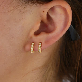 Guld Fyldt Ægte 925 Sterling Sølv, Mini Hoop Øreringe med Søde Opal Mode Elegance Kvinder Dagligt Smykker Engros