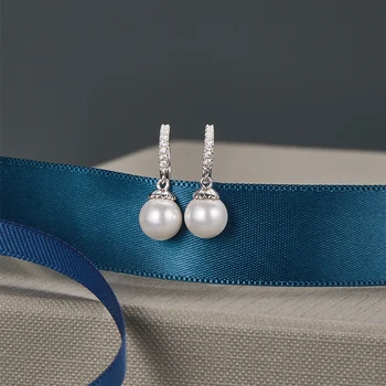 LEKANI 925 Sterling Sølv Perle Øreringe Til Kvinder Trendy Cubic Zircon Drop Øreringe Fine Smykker-Årsdagen For Kæreste