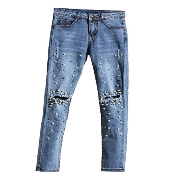Beadeding Hul Jeans Elasticitet Bukser Forår Sommer Klassiske Casual Jeans Kvinder