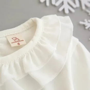 Fashion Baby Pige Toppe Bomuld med Lange Ærmer Spædbarn Bluse med Flæse Krave Toppe Skjorter Hvid 0-3Y DQ956