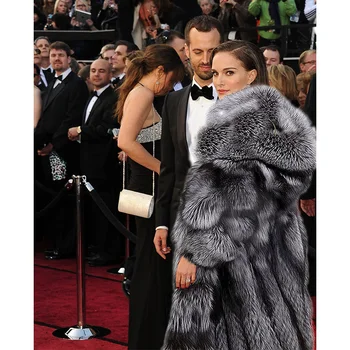 FURSARCAR 2020 Nye, Luksuriøse Real Naturlige Silver Fox Fur Coat Kvinder Vinteren Ægte Pels Overtøj Plus Size 130cm Lang Pels Jakke