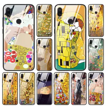 Gustav Klimt-kysset Hærdet Glas Tilfældet for Redmi Note 6 7 8 Pro 8T 9T K20 K30 Xiaomi Mi A3 CC9 CC9E Note 10 Pro Cover