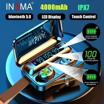 INSMA F9-10 3led 4000mAh Power Bank bluetooth-5.0 TWS Øretelefoner Led Digitalt Display Trådløse Stereo-Sport Vandtætte Øretelefoner
