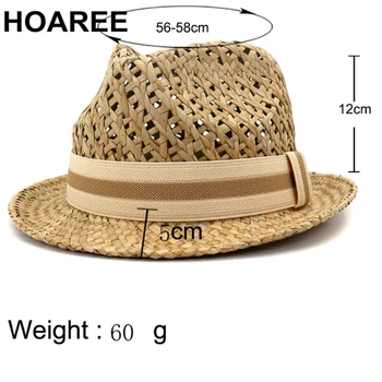 HOAREE Mænd Kvinder Halm solhat Britisk Stil Trilby Hat Sommer Strand håndstrik Hule Ud Casual Unisex Porkpie Jazz Hat