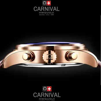 Schweiz Karneval Berømte Mærke Ur Luksus fuld stål Mænd Automatiske Ure i ægte Læder Stgenuine læder Rose Guld Blå