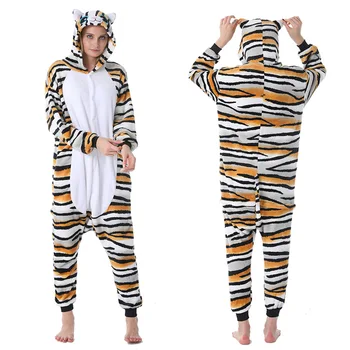 Sæt Kigurumi Børn Dinosaur Unicorn Pyjamas Flannel Hætteklædte Kvinder Drenge Piger Pijamas Buksedragt Vinter Voksen Panda Kat Nattøj
