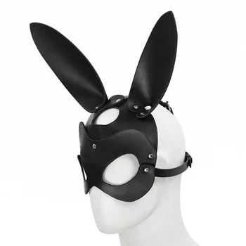 Hot Sexy Black Imiteret Læder Bunny Hoved Seletøj, Maske-Hætte For Catsuit Kanin Ører Maskerade Maske-Fetish Kostume