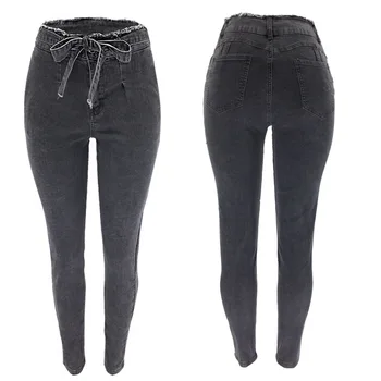 Kvinders jeans retro høj talje, straight sort hul blyant bukser blå gade plus size kvinder jeans