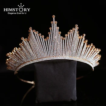 HIMSTORY Luksus Trendy Fuld Rhinestone Krystal Tiara Stor Krone Bryllup Bride Dronning Medaljon Crown Champagne gold Hair Acces