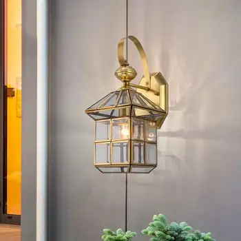 Kobber udendørs væglampe Have Lanterne Sconce E27 Vandtæt Udvendige lys Armatur lampu dinding antik Glas Shadelighting