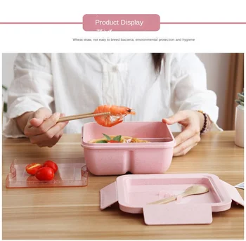 Frokost Boks For Hvede Halm Japansk Stil Beholderen Fugebånd Ske Spisepinde Mikrobølgeovn-Style Lunch Box