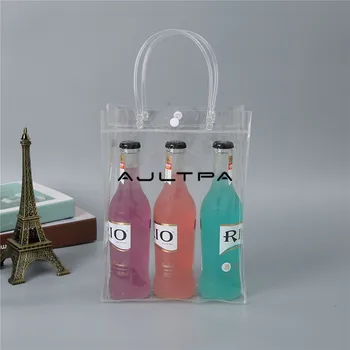 100PCS PVC-plast gave poser med håndtag af plast vin emballage poser klart, håndtaske part favoriserer taske Mode PP Poser Med Knap