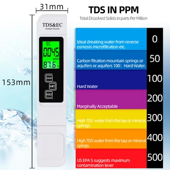 Bærbare TDS & EF Temp Måler 3 I 1 TDS EF Meter vand, demineraliseret Vand Værktøj til Måling af Kvalitet med baggrundslys 0-9999 us/cm 40% off