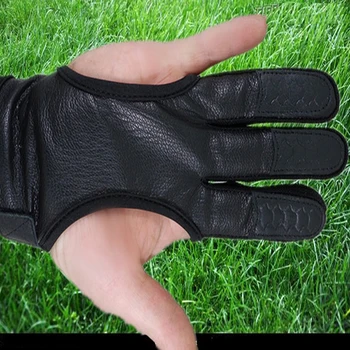 3 Finger Handsker Sort Læder af Høj Elastisk Beskyttelse af hænder Bueskydning Beskyttelseshandsker for Bueskydning Jagt Skydning