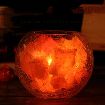 Kreative Krystal Salt Lampe Cirkulære Glas Lampeskærm Knæk Soveværelse Bordlampe Sengen Led Nat Lampe Fe Julelys