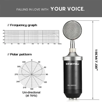 ZINGYOU bm 8000 Kondensator Mikrofon Kit Professional Bundt lydoptagelse Mic Med 3,5 mm Kabel Stå Synge Mikrofon