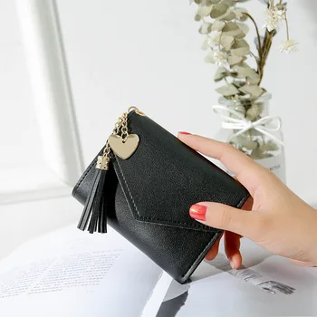 2020 nye koreanske mode pung til piger og Sort solid tegnebog damer trifold kort lille kvinders tegnebøger mini kvindelige penge taske