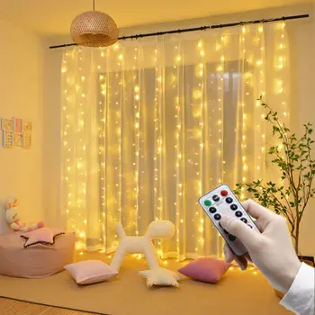 3m LED kulørte Lamper Garland Gardin Lampe Fjernbetjening USB-String Lys nytår Julepynt til Hjem Soveværelse Vindue