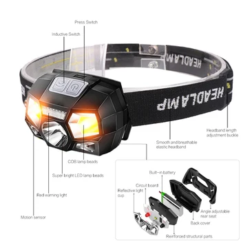 Kraftig LED Forlygte Motion Sensor Ultra Lyse Hard Hat Head Lamp Kraftig Forlygte USB-Genopladelig Vandtæt Lommelygte