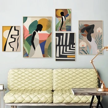 Abstract Afrikansk Kvinde Blomst, Blade Væg Kunst, Lærred Maleri Nordiske Plakater Og Prints Væg Billeder Til Stuen Home Decor