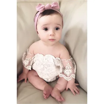 Søde Spædbarn Baby Piger Blonder Off Skulder Bodysuit Buksedragt Udstyr Sæt Til Nyfødte Sunsuit Baby Pige Tøj Kortærmet Bodyer