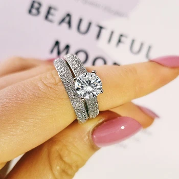 2020 nye design rejste guld sølvfarvet ring sæt til kvinder engagement finger jubilæum gave Banket smykker R5030